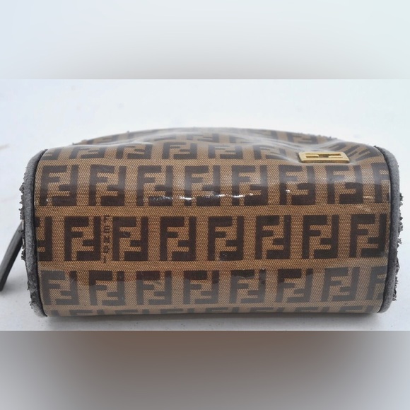 RARE🦄 Authentic FENDI Vintage Zucchino Pouch Purse PVC Leather Brown - Picture 6 of 12